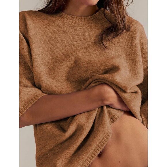 Women Casual Crewneck Sweater Tee Short Sleeve Ribbed Knit Top Small - Picture 7 of 8